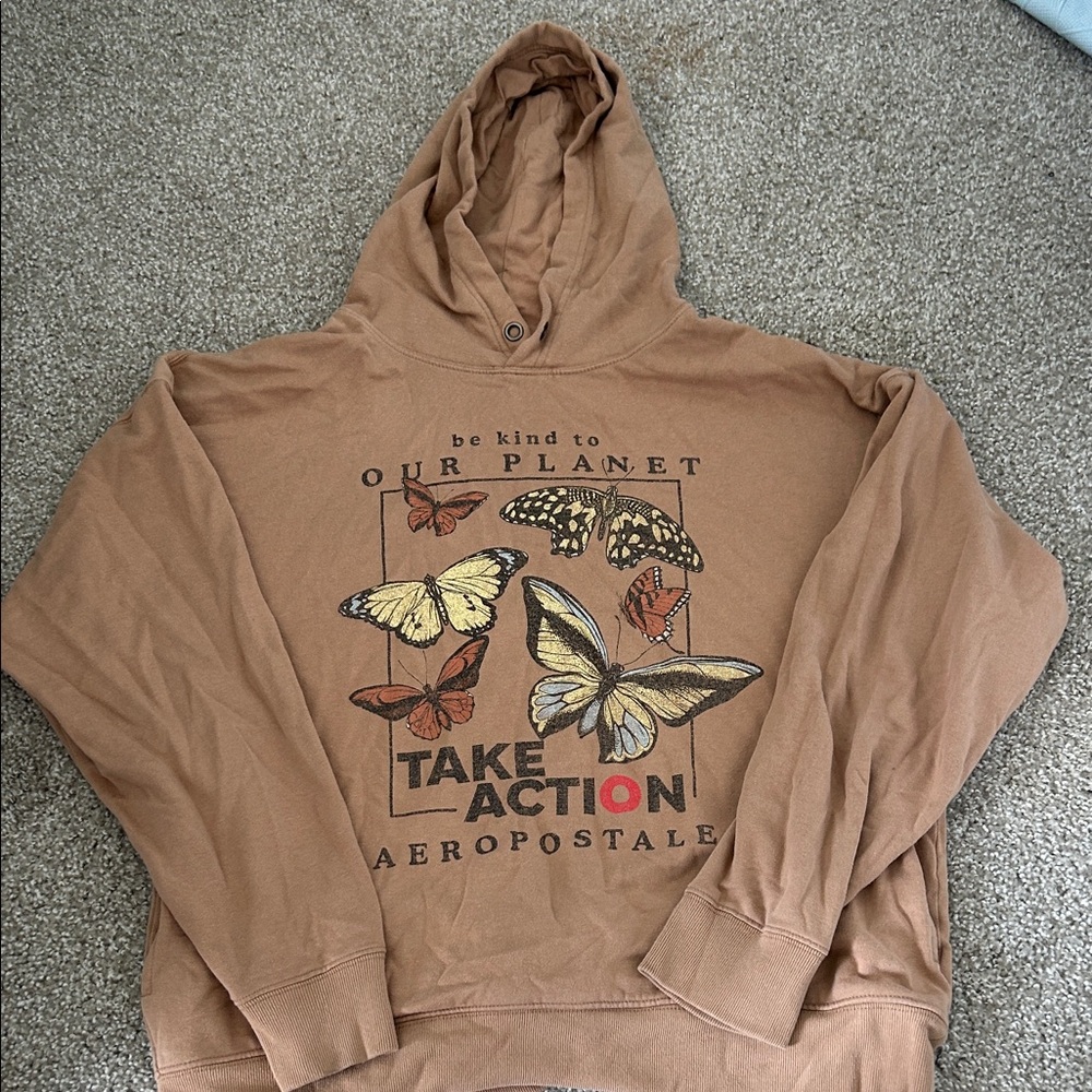 Aeropostale Tan Hoodie with Butterfly Design